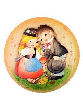 Vintage ANRI Juan Ferrandiz Italy Hand Painted Round Trinket Box Wedding Day